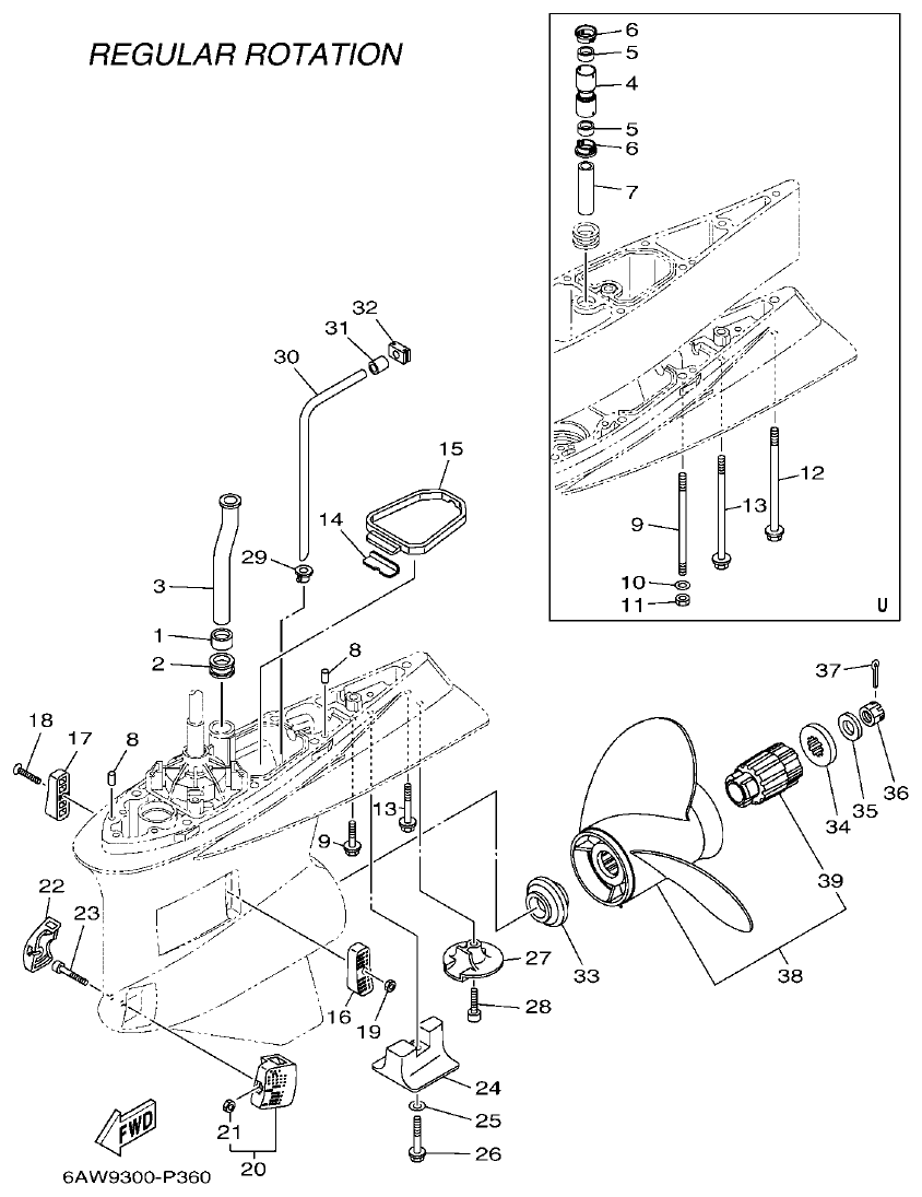 Yamaha F350AET, FL350AET LOWER CASING & DRIVE 2 parts diagram